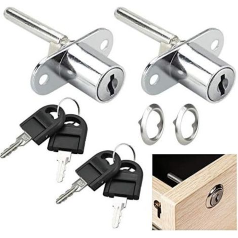 Lot de 2 serrures à clé pour tiroirs en alliage, 61 mm, argentées, serrures de meuble avec jeu de clés (1/5)