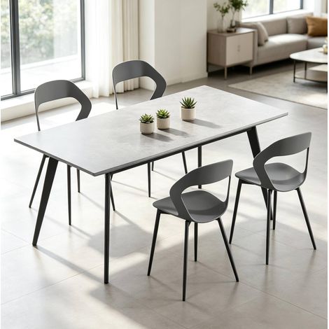 Lot de 4 chaises de salle à manger, 51 x 44 x 83 cm, assise en PP gris et pieds en métal HAVRYA (1/5)