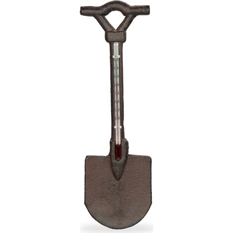 Relaxdays Thermometer, Spade, Outdoor, Garden, Decoration, Read Temperature, Wall Ornament, Decor, HxW: 30 x 9 cm, Brown