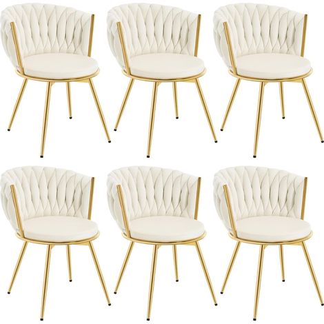 WOLTU  6x Poltrona Salotto Girevole Poltroncina Imbottita Moderna, Sedia da Scrivania per Ufficio, Velluto, Beige