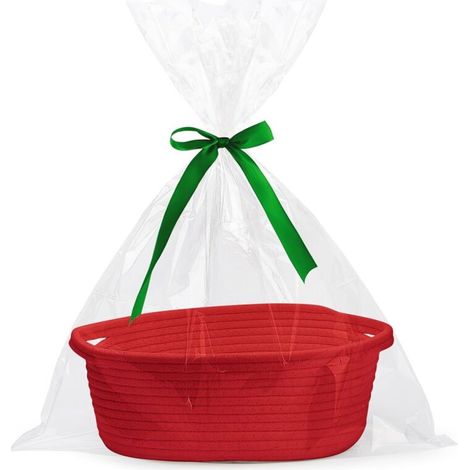 Empty gift basket, woven cotton rope basket with gift bag and ribbon, empty gift basket with handle, storage basket for cat and dog toys for baby shower, birthday, wedding (1/4)