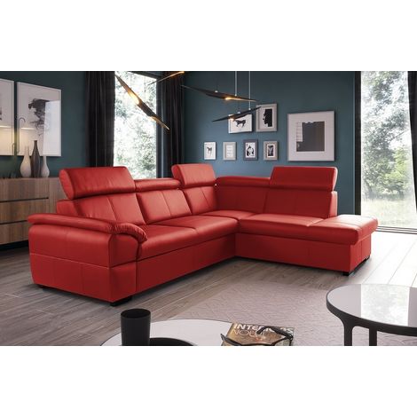 Canapé d'angle convertible en cuir italien de luxe 5/6 places TONY, avec coffre, rouge foncé, angle droit (1/5)
