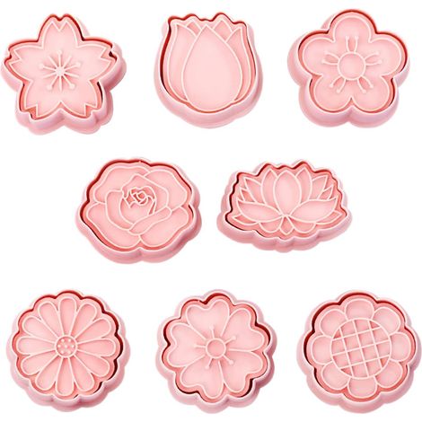 8 x 3D Plastic Flower Shaped Cookie Cutters (1/5)