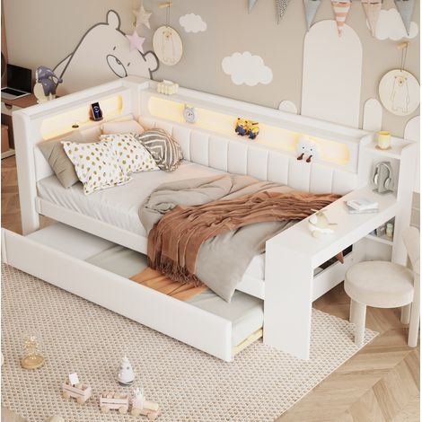 Bett Tagesbett Ausziehbett 90x200 mit Schreibtisch Weiß OKMYHOME (1/5)