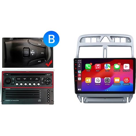 Sistema de navegación Android con CarPlay, pantalla táctil, compatible con Peugeot 307 (Hatchback/SW/CC) 2001-2008, ventilador de refrigeración integrado, Linux - B (1/2)