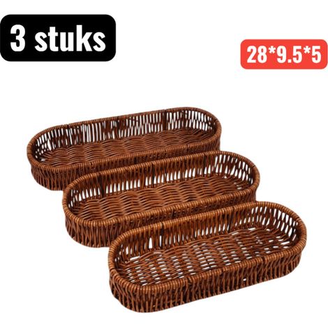 Lot de 3 paniers de rangement en osier tressé fait main, multifonctionnels, pour vaisselle et décoration, 28 x 9,5 x 5 cm (1/5)