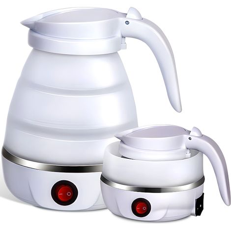 Tragbarer Wasserkocher von Retoo aus Silikon und Edelstahl, 750 W, 0,5 l, abnehmbares Kabel, BPA-frei, Weiß (1/5)