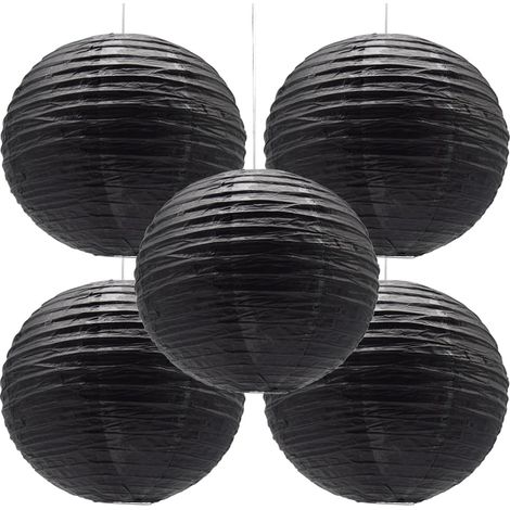 Lot de 5 lanternes rondes en papier, 30,5 cm, en forme de boule, pour fête, mariage, décoration de jardin (noir) (1/5)
