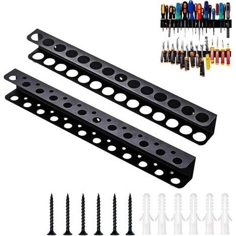 Lot de 2 porte-outils muraux, en métal, avec 14 et 23 trous, porte-pinces, tournevis, porte-outils, organiseur mural pour garage, établi, mur à outils en métal (1/5)