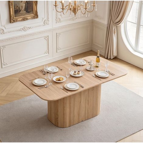 Tavolo da pranzo rettangolare 160x90 cm in MDF effetto legno, 4-6 persone - CHICFURN (1/5)