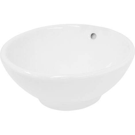 ECD Germany Lavabo Sobre Encimera - 420 x 420 x 170 mm - Cerámica - Diseño Redondo - Lavadero Blanco Brillante - Lavamanos Sobremesa Sanitario Baño o Aseo - Moderno y Elegante - Sin Válvula de Desagüe (1/5)