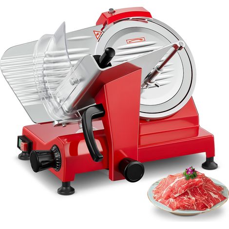 Trancheuse Électrique Professionnelle, 25.4cm Lame Inox, Réglable 0-12mm, Rouge, pour Viande, Fromage, Pain, FOHERE