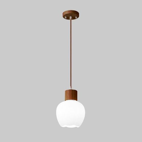 Suspension de salle à manger, lampe suspendue en bois à tête unique avec abat-jour en boule de verre, luminaires E27, lampes à suspension d'éclairage décoratif de chevet, lampes suspendues minimaliste (1/5)