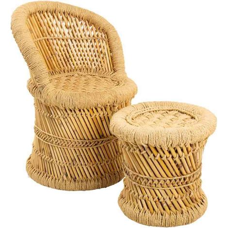 Set 2 sillón y taburete de bambú y cuerda de marrones (1/5)
