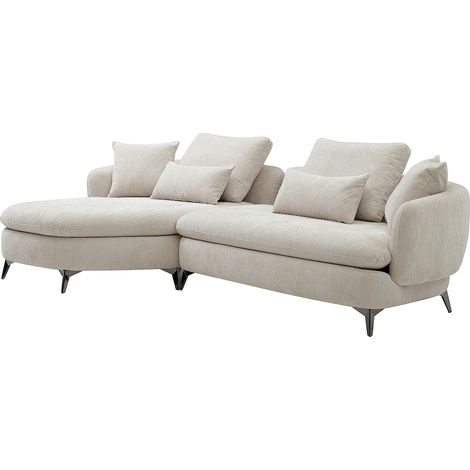 Canapé d'angle gauche en tissu chenille beige PIPANI (1/5)