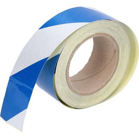 Bande d'avertissement de sécurité, 5 cm x 30 m, ruban adhésif haute visibilité bleu et blanc, forte adhérence, abrasif pour sol, murs, tuyaux (1/4)