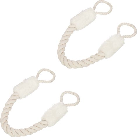 Relaxdays Türkordel 2er Set, Türstopper Klinke, 60 cm lang, Klemmschutz für Kinder & Tiere, Tür Seil maritim, beige/weiß