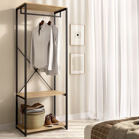 Armario Grande Cedar, Ropero Dormitorio 2 Estantes, Perchero, Cajones, 40x167h cm Marrón Roble (1/4)