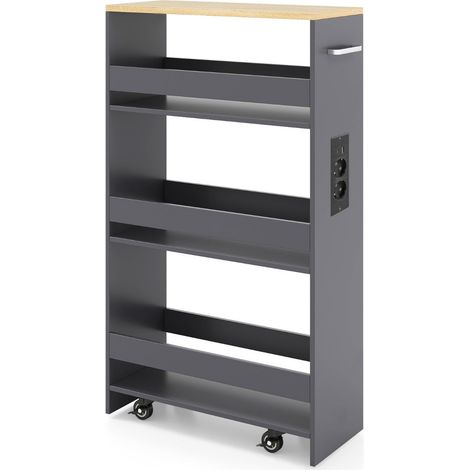Carrello portaoggetti sottile 47,5 x 20 x 80,5 cm pratica stazione di ricarica 4 ripiani di design in legno grigio 200018921