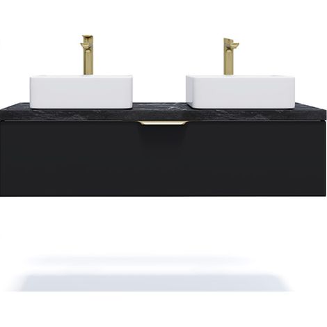 Meuble de salle de bain suspendu 2 vasques à poser 120cm 1 tiroir Noir - Venice (1/5)
