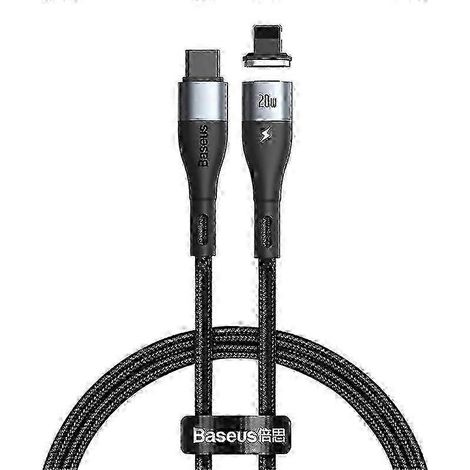 Câble Baseus 20 W en zinc magnétique USB-C vers Lightning PD, charge rapide, synchronisation des données, gaine en nylon tressé. (1/2)