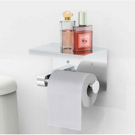 Porte-papier toilette , sans perçage, distributeur de papier toilette, avec étagère, en acier inoxydable SUS 304, adhésif et fixation murale pour salle de bain. (1/4)