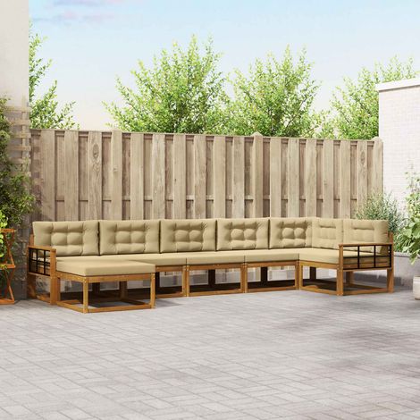 vidaXL Outdoor-Sofagarnitur mit Kissen 7 pcs Natur und Beige (1/5)