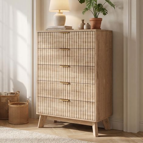 Commode 5 tiroirs ,commode indépendante, buffet, motif rayé, 73 x 40 x 108 cm, chambres, salon, MDF