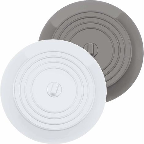 Bouchons pour Baignoire Silicone Bouchon evier de Cuisine 15,3 CM de Diamètre pour Les Cuisines, Salles de Bains et Blanchisseries Bouchon de Vidange (2PCS, Blanc+Gris)