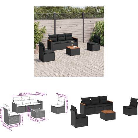 6-tlg. Garten-Sofagarnitur mit Kissen Schwarz Poly Rattan - Gartenmöbel - Outdoor Möbel - Esstisch - Lounge Set - Rattan Gartenset - Home & Living (1/3)