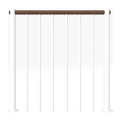 Garde corps escalier droit - Blanc - Acier thermolaqué - Longueur 1m - Main-courante en bois de noyer - RE-I-RV-BOIS-BN