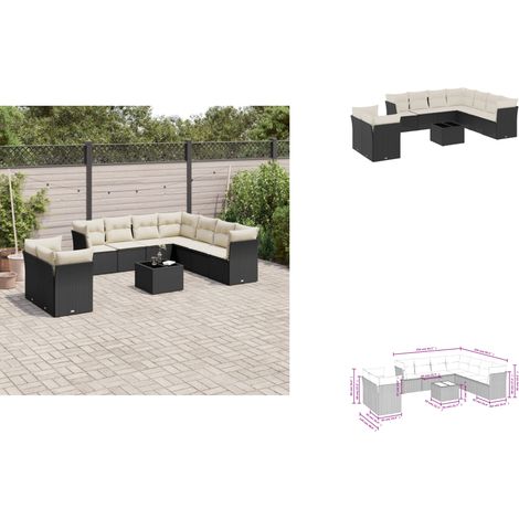 10-tlg. Garten-Sofagarnitur mit Kissen Schwarz Poly Rattan - Gartenmöbel - Gartensorte - Outdoor Möbel - Lounge Set - Rattan Sofa (1/3)