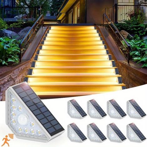 Lot 8 lampes solaires escalier détecteur mouvement lumière blanche chaude éclairage solaire escalier IP44 étanche 800 mAh jardin (1/5)