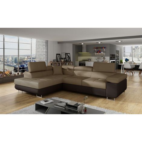 Ecksofa Schlafsofa SARRA in Stoff Monolith Dunkelbraun-Braun Ottomane Links (1/5)