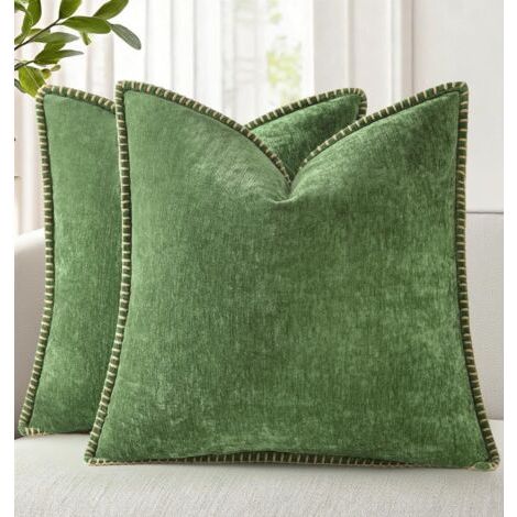Lot de 2 housses de coussin décoratives en velours chenille doux pour l'automne 45 x 45 cm avec bord cousu pour canapé-lit, décoration d'intérieur, motif elfe de la forêt. (1/4)