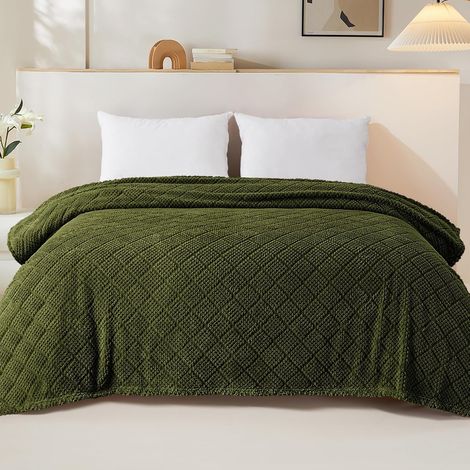 Plaid Polaire Couverture Microfibre 150x200 cm, Vert Olive (1/5)
