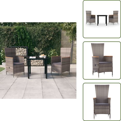 The Living Store Set da Pranzo da Giardino 3 pz con Cuscini Grigio - Tavolo da pranzo da esterno