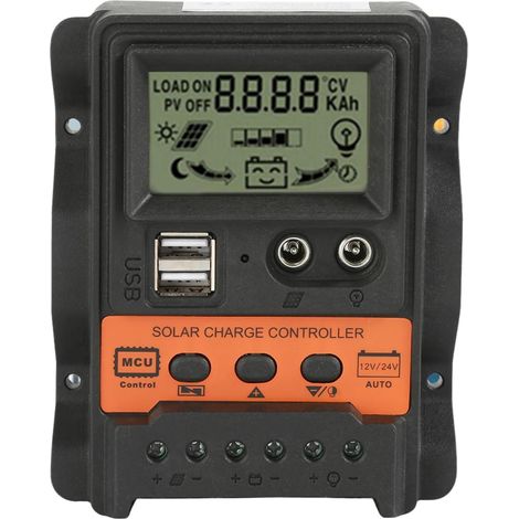 Régulateur Charge Solaire,PWM Régulateur de Chargeur de Panneau Solaire Solar Charge Controller with LCD 12V 24V 30A Dual USB 5V Output Solar Panel Battery Regulator