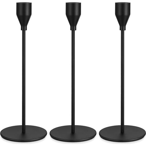 3 Pcs Bougeoirs Noirs, Bougeoir Chandelier Métal, Porte-Bougies Coniques, Chandelier de Mariage Décoration, Bougeoir Vintage pour Décoration de Table Anniversaires Maison (1/4)