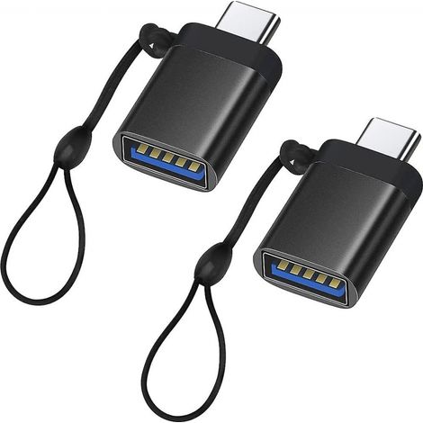 BEBUSINGOTO Adaptador USB C a USB 3.0 (paquete de 2), adaptador OTG USB-C a USB-A hembra, compatible con USB tipo C, negro (1/5)