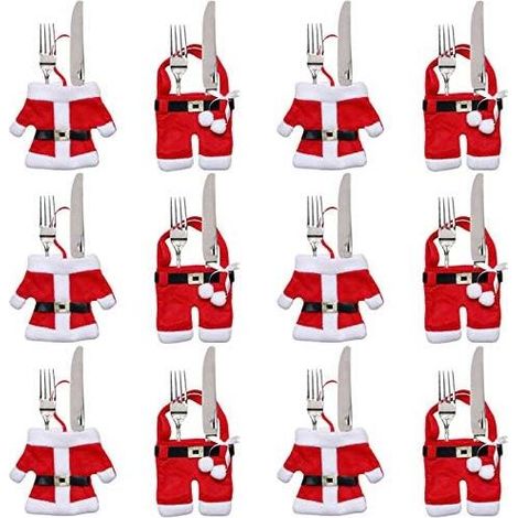 12 soportes para cubiertos navideños, adornos de mesa navideños, regalos de Navidad (disfraces de Papá Noel) (1/5)