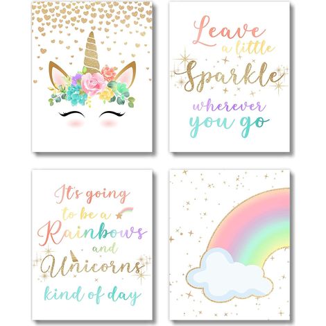 Décoration murale licorne arc-en-ciel pour chambre de fille (sans cadre 8 x 10) (1/5)