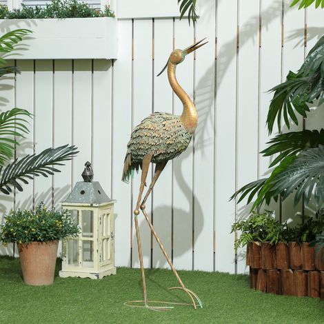 Statue jardin exterieur, sculpture de héron en métal, décoration de jardin exterieur 90 cm, multicolore (1/5)