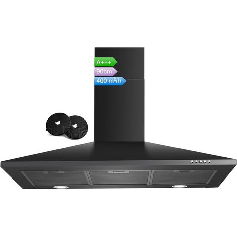 Hotte Aspirante 90cm Noir, A+++, 450m³/h Hotte Murale, Recyclage/Evacuation,3 Vitesses (1/5)