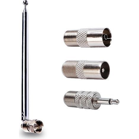 Applicable Antenne radio DAB télescopique à 7 sections, antenne FM d'intérieur 75 ohms, connecteur mâle de type F avec 3 adaptateurs, pour radio de table, mini-chaîne hi-fi stéréo AV (1/5)