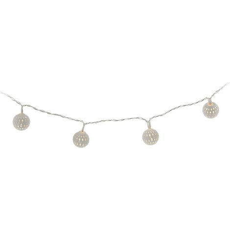 Ghirlanda fissa a batteria 10 LED con sfere bianche Luce bianca calda 1,3 m (1/5)