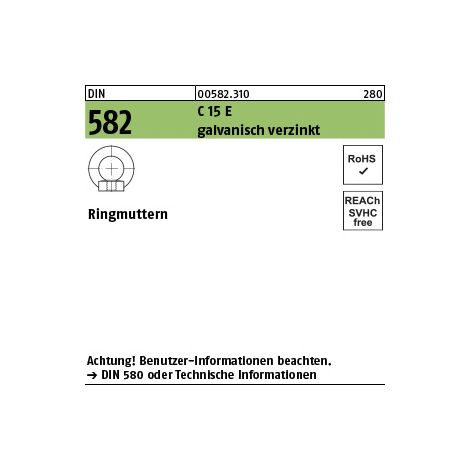 DIN 582 C Ringmuttern C15E M 12 galvanisch verzinkt gal Zn S 10 Stk (1/2)