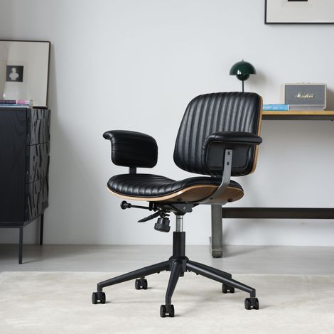 Sedia da ufficio, sedia ergonomica in pelle con ruote e braccioli in rovere, sedia girevole regolabile in altezza per dirigenti (1/5)