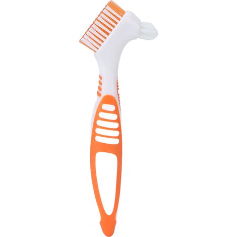 Brosse à Dents pour Prothèses Dentaires, Double Tête, Outil de Nettoyage Sécuritaire pour Prothèses Partielles, Complètes et Demi-Prothèses, Couleur Orange (1/5)
