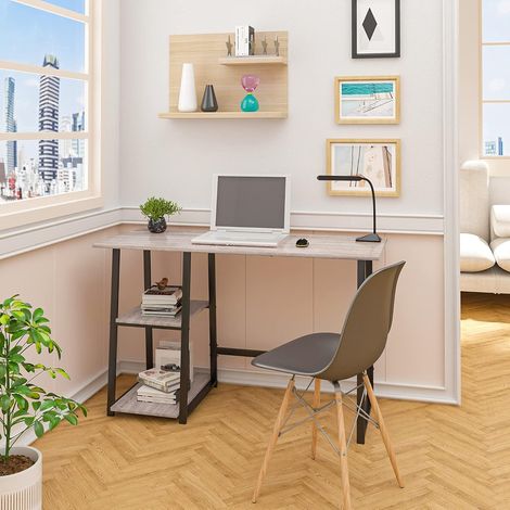 WOLTU Escritorio Mesa de Trabajo Mesa de Oficina Mesa de Ordenador Portátil con 2 estantes de Madera y Acero 120x50x73cm Gris (1/5)